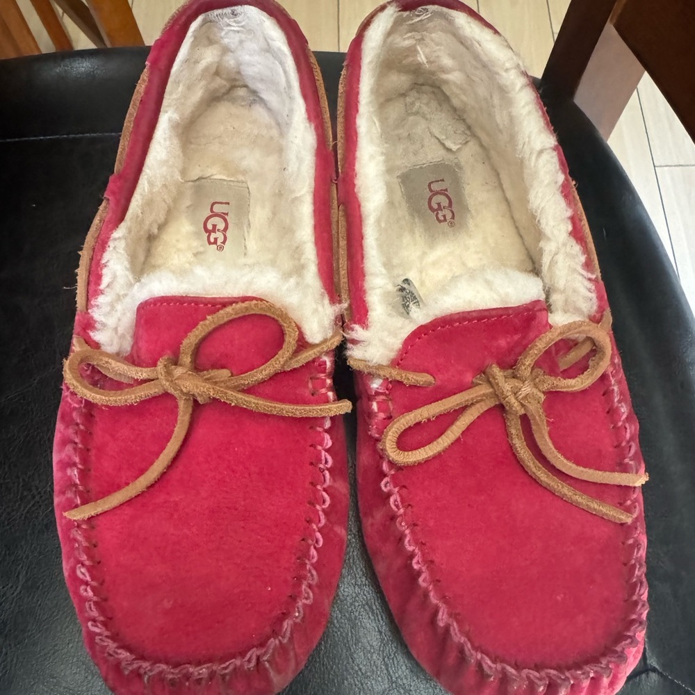 UGG Red and Tan Moccasin Slippers with Plush Lining